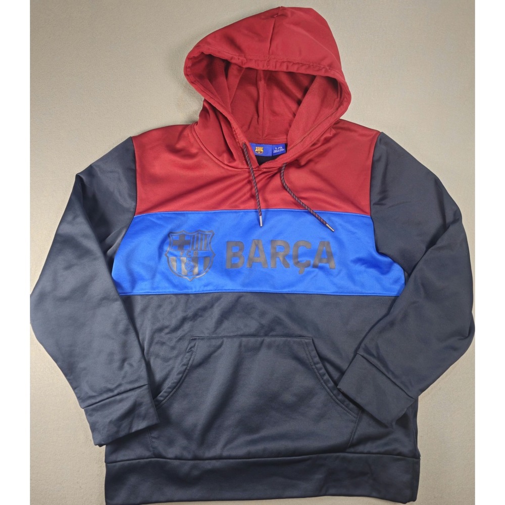 FC Barcelona Barça Hoodie Mens Large Pullover Soccer Football Red Blue Fleece